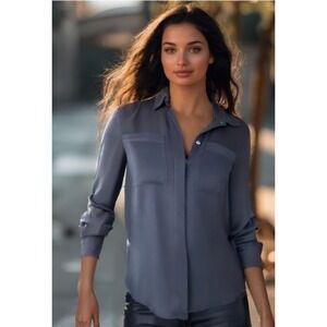 J Crew Silk Blouse Womens Size 6 Small Blue Collar Long Sleeve Stretch NWT